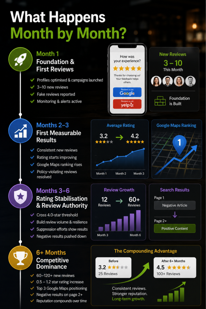 Reputation management results, month by month