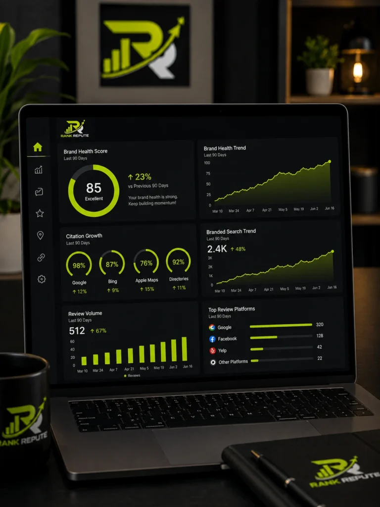 Brand building results dashboard showing brand health growth over 90 days