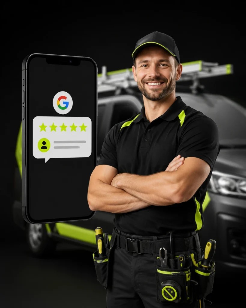 Contractor with high Google rating receiving a customer call