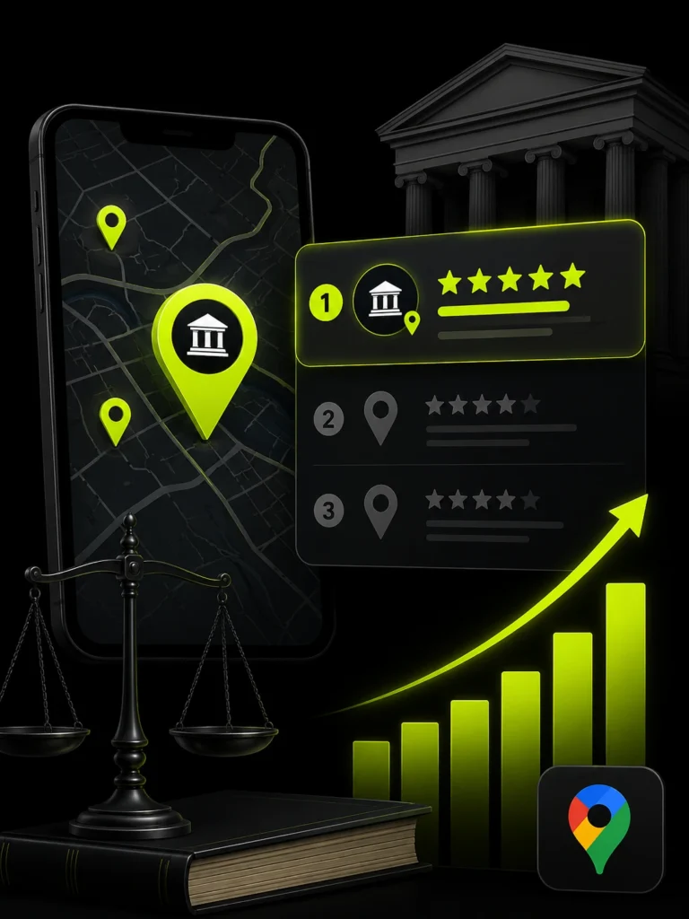 Law firm ranking in Google Maps top 3 with strong review and local SEO signals