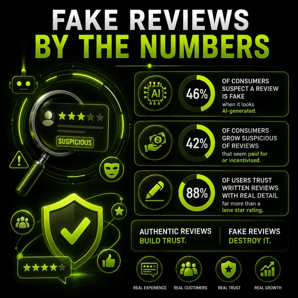 Fake reviews by the numbers infographic